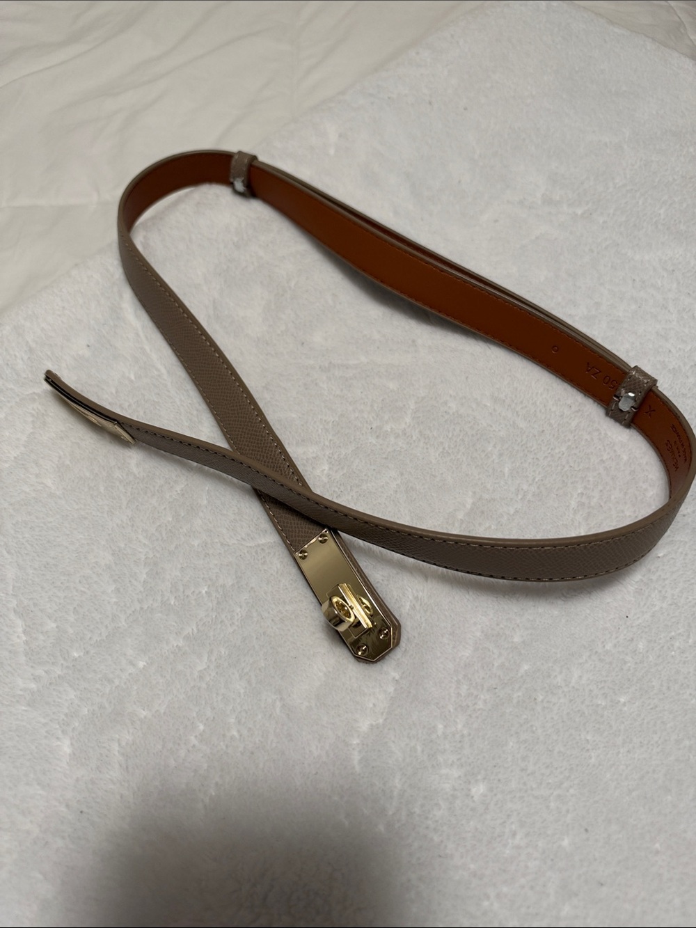 Hermes Taupe Leather Belt with Gold Hardware